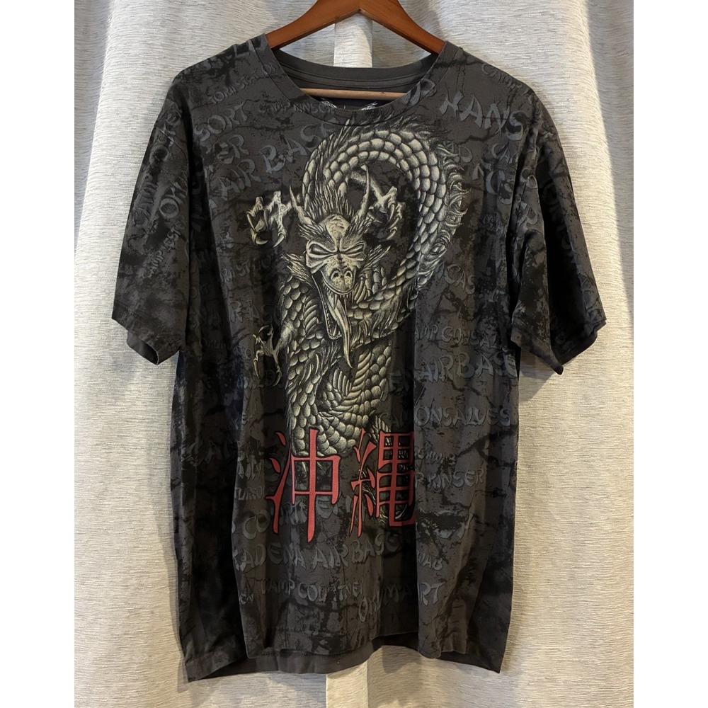 Apprime Dragon Japanese Black Graphic Print T‎ Shirt Size XL